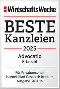 WirtschaftsWoche 2025 – Advocatio Top-Kanzlei Erbrecht WirtschaftsWoche 2025 – Advocatio, Top-Kanzlei im Erbrecht